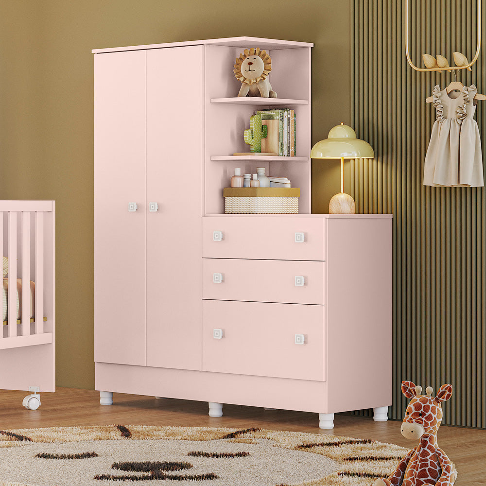 Módulo Guarda-Roupa com Cômoda 2 Portas e 3 Gavetas Doce Sonho