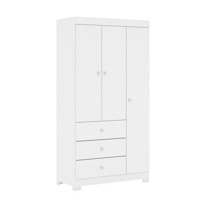 Roupeiro Duda 3 Portas 100% MDF com Puxadores em PVC e Corrediças Telescópicas