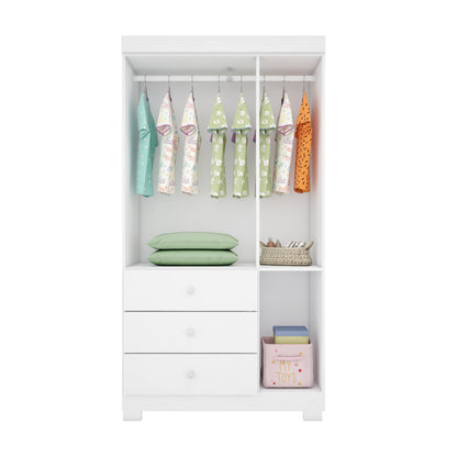 Roupeiro Duda 3 Portas 100% MDF com Puxadores em PVC e Corrediças Telescópicas