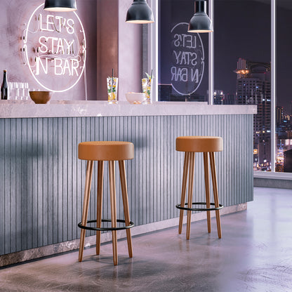Banqueta Alta Berlin Retrô com Estrutura em Aço e Pés de Madeira