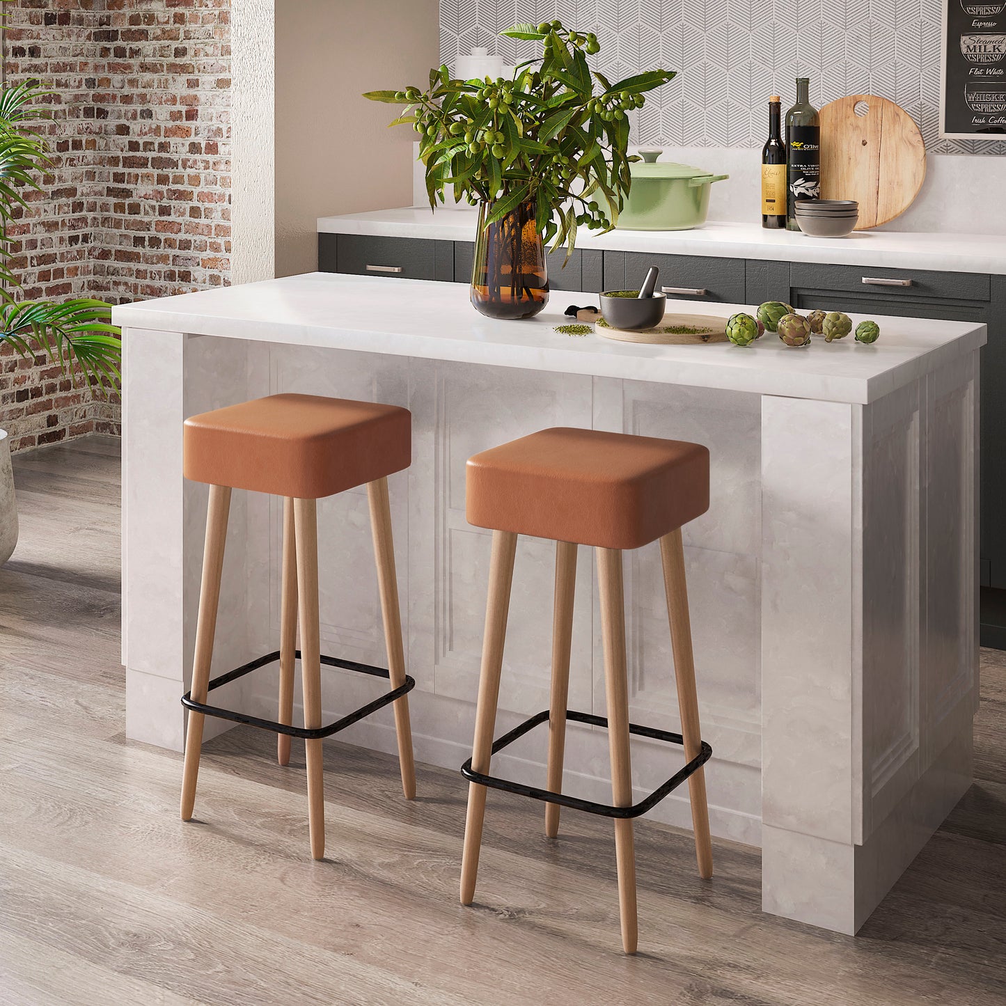 Banqueta Alta Dubai com Estrutura em Aço e Pés de Madeira