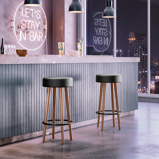 Banqueta Alta Berlin Retrô com Estrutura em Aço e Pés de Madeira