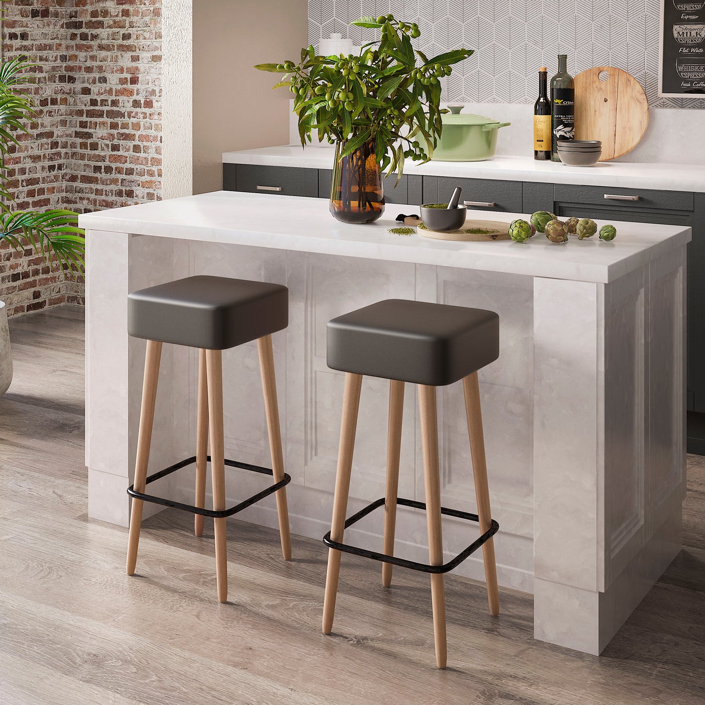 Banqueta Alta Dubai com Estrutura em Aço e Pés de Madeira