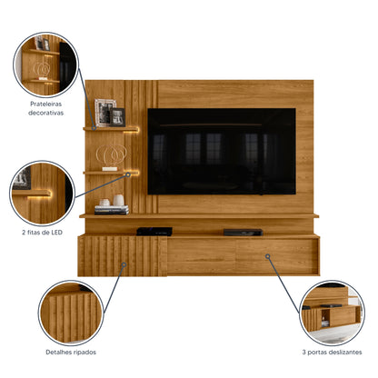 Painel Home Suspenso Atena com Portas Deslizantes Design Ripado