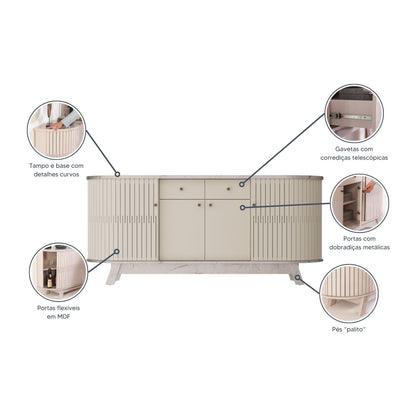 Buffet Aparador Mônaco com 2 Gavetas e 4 Portas