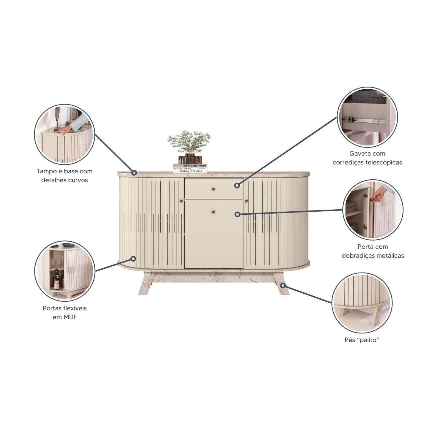 Buffet Aparador Monza com 2 Gaveta e 2 Portas