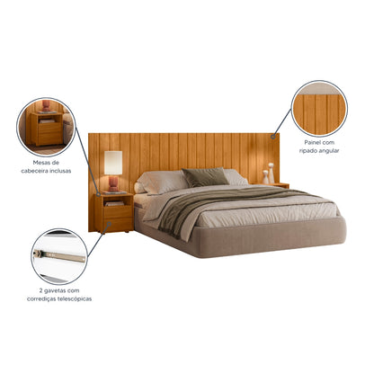 Cabeceira Extensível Frida 100% MDF com Mesas Laterais