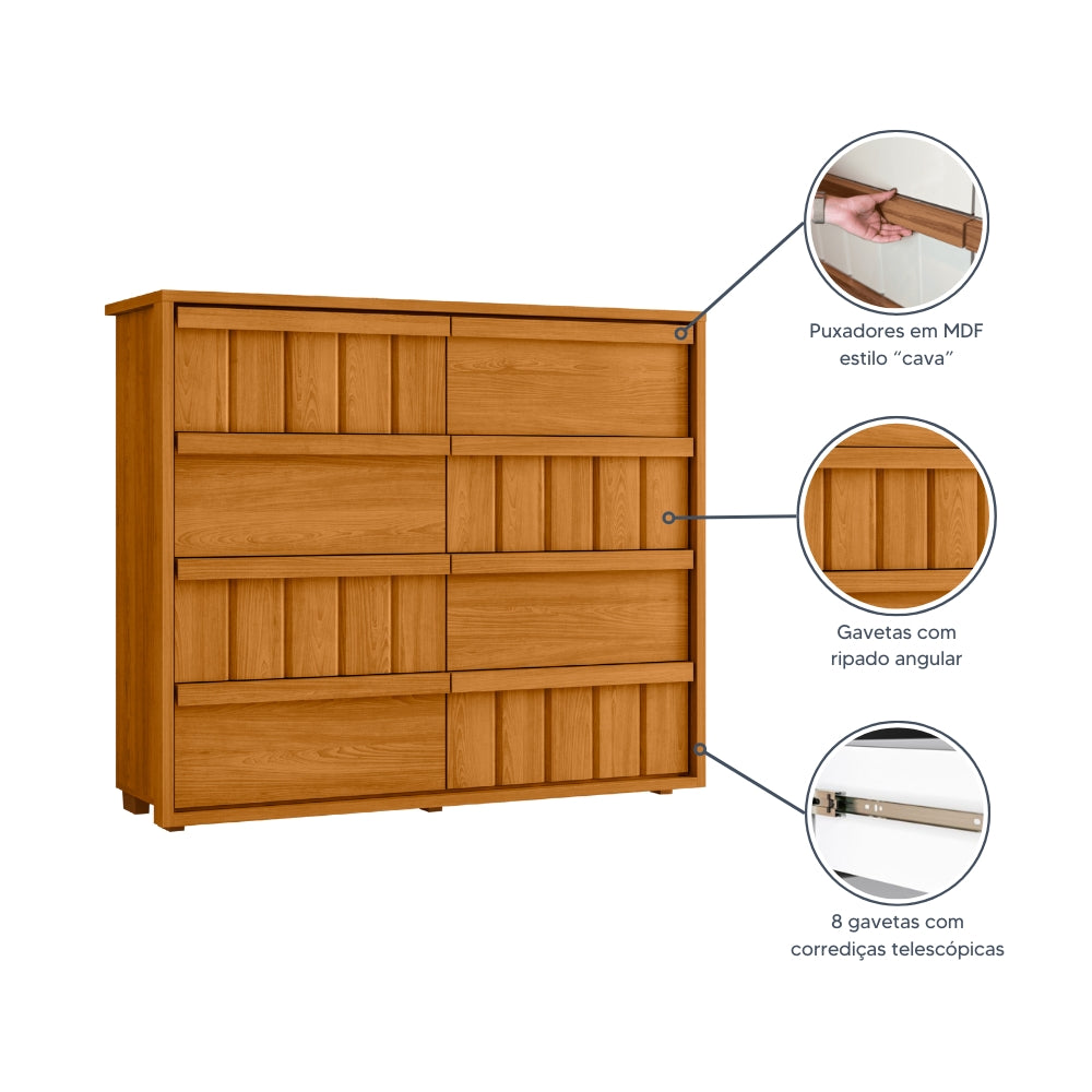 Cômoda Tarsila 100% MDF Ripado 8 Gavetas