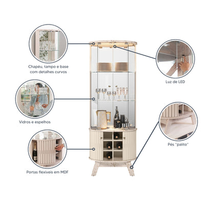 Cristaleira Marina com Portas de Vidro e Iluminação em LED