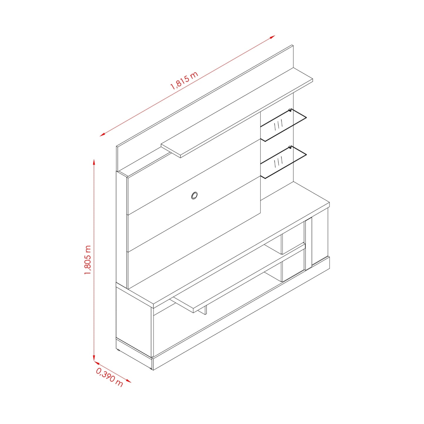 Home Theater Alan com Prateleiras em Vidro e Iluminação LED