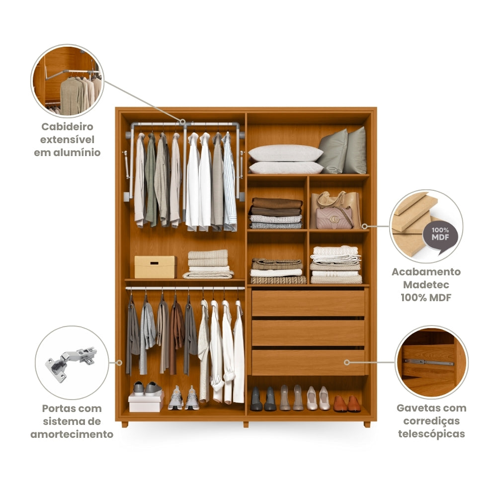 Guarda-roupa Greco 100% MDF 4 Portas e 3 Gavetas