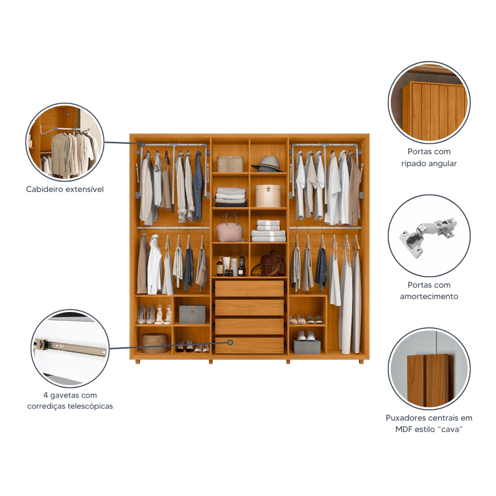 Guarda-roupa Miró MDF Ripado 6 Portas e 4 Gavetas