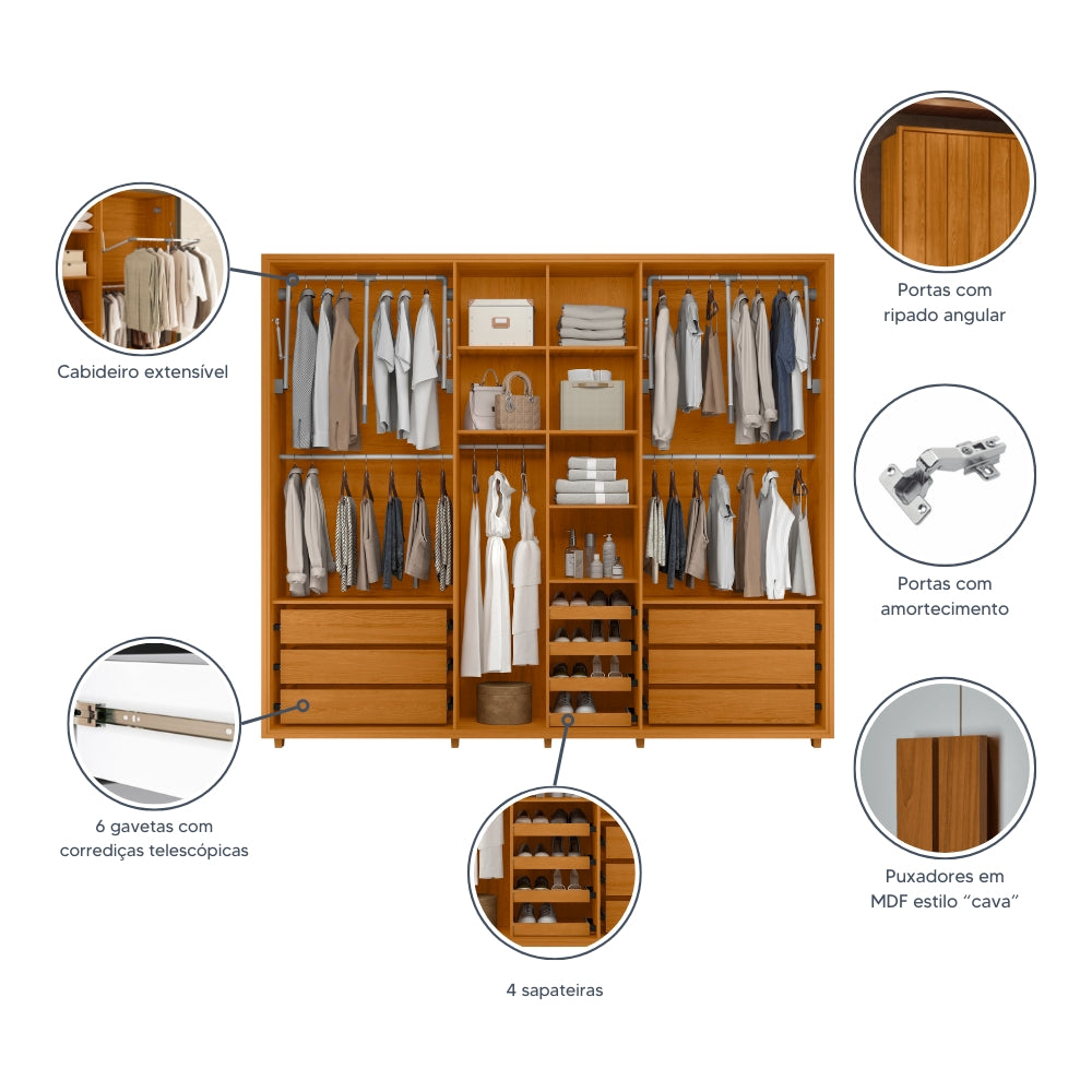 Guarda Roupa Volpi MDF Ripado 6 Portas e 6 Gavetas
